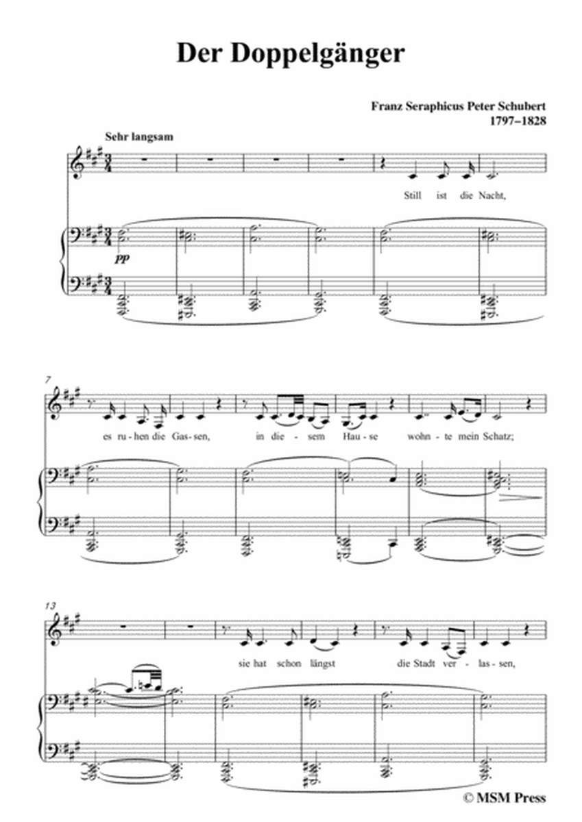 Schubert-Der Doppelgänger,in f sharp minor,for Voice&Piano image number null