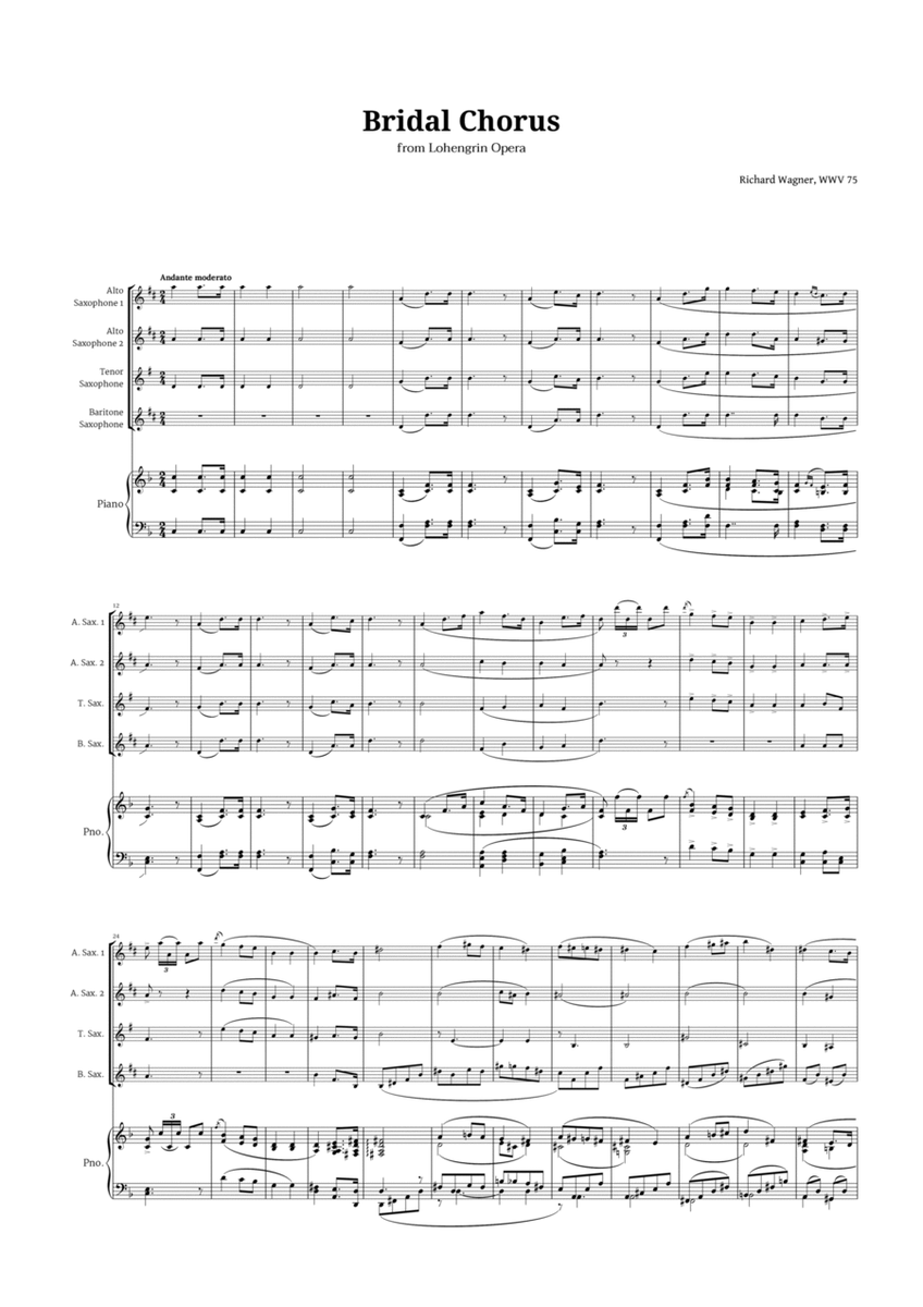 Bridal Chorus by Wagner for Sax AATB Quartet and Piano image number null
