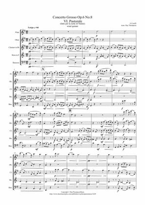 Book cover for Corelli: Concerto Grosso Op.6 No.8 (Christmas Concerto) Mvt.VI Pastorale - wind quintet