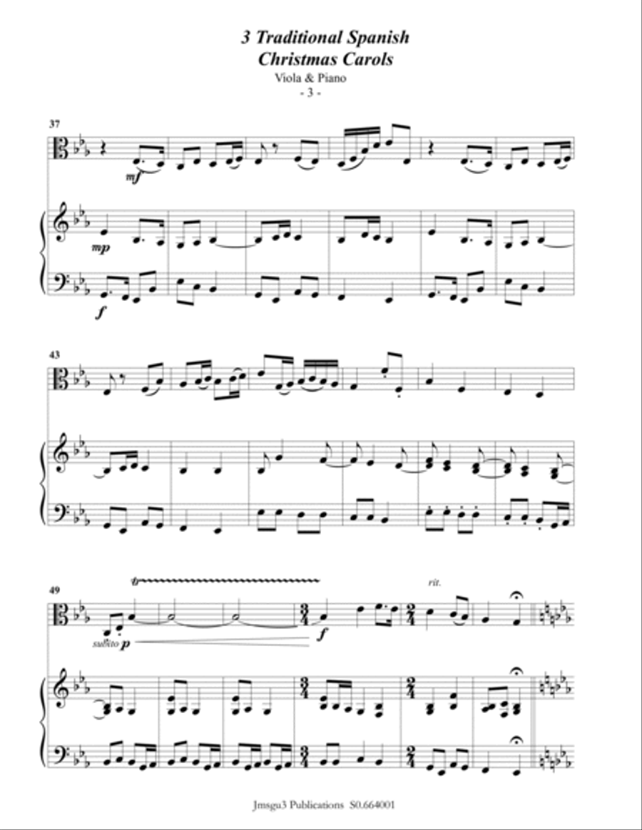 3 Traditional Spanish Christmas Carols for Viola & Piano Viola scores gallery preview page 3