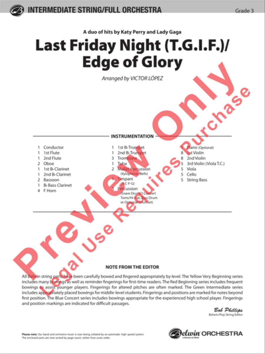 Last Friday Night (T.G.I.F.) / Edge of Glory Full Orchestra scores gallery preview page 2
