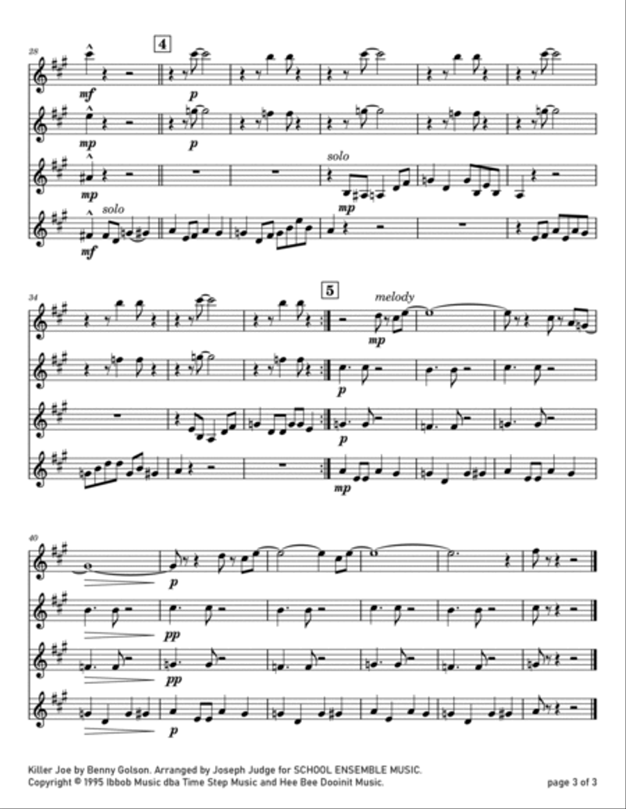 Cool Joe, Mean Joe (Killer Joe) Clarinet Quartet scores gallery preview page 3