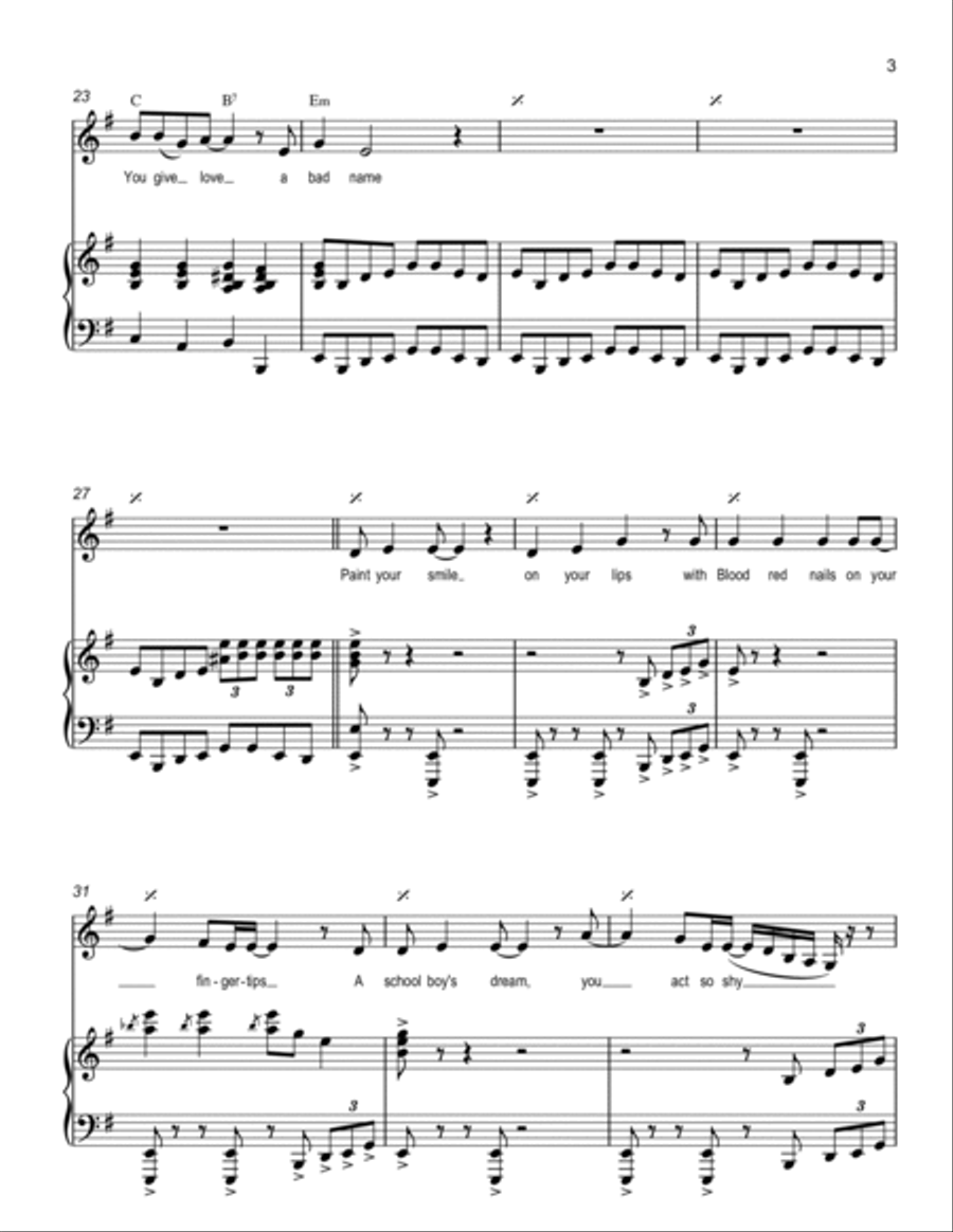 You Give Love A Bad Name Piano, Vocal, Guitar scores gallery preview page 3