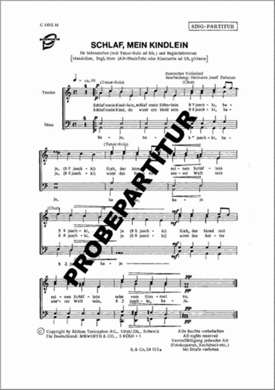 Schlaf, mein Kindlein Men's Choir scores gallery preview page 1