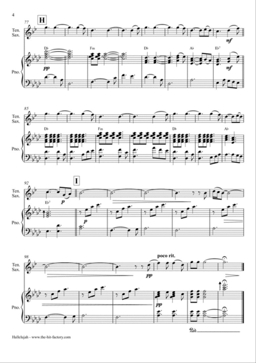 Hallelujah Tenor Saxophone scores gallery preview page 4