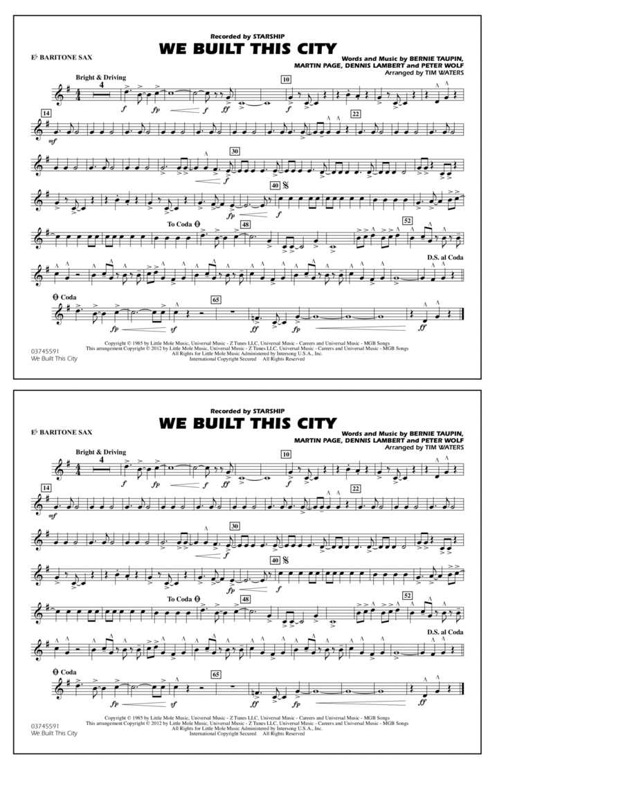We Built This City - Eb Baritone Sax Marching Band scores gallery preview page 1