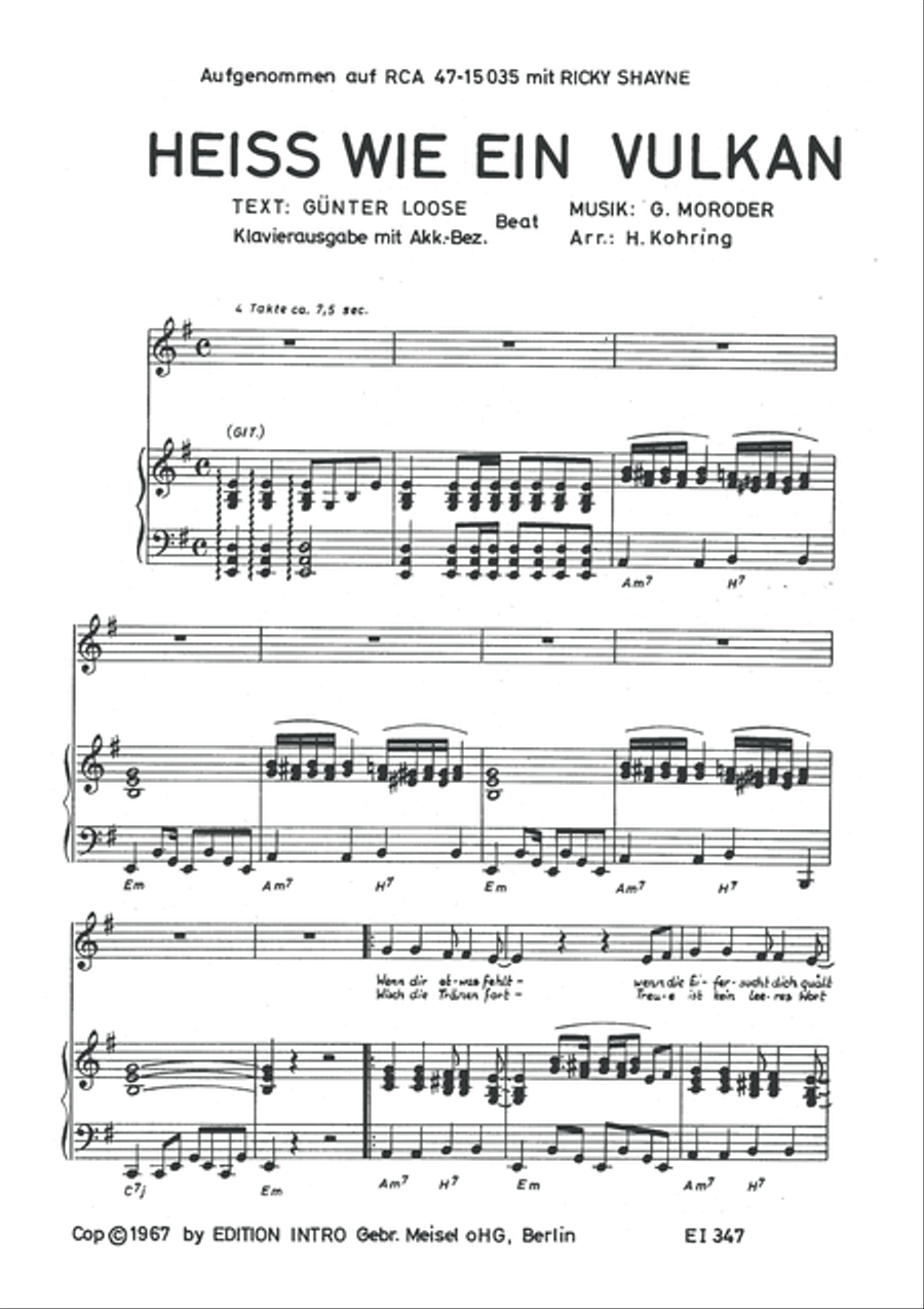 Heiss wie ein Vulkan Piano, Vocal scores gallery preview page 3