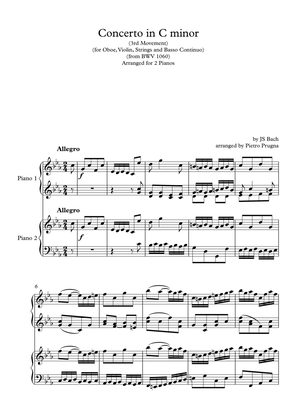 Book cover for Concerto in C minor for Oboe and Violin (BWV 1060) - 3rd Movt - arranged for 2 pianos