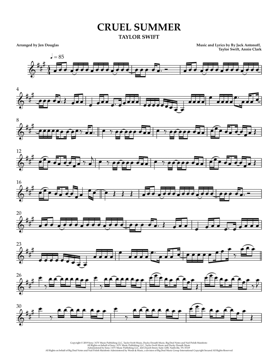 Cruel Summer Violin Solo scores gallery preview page 1