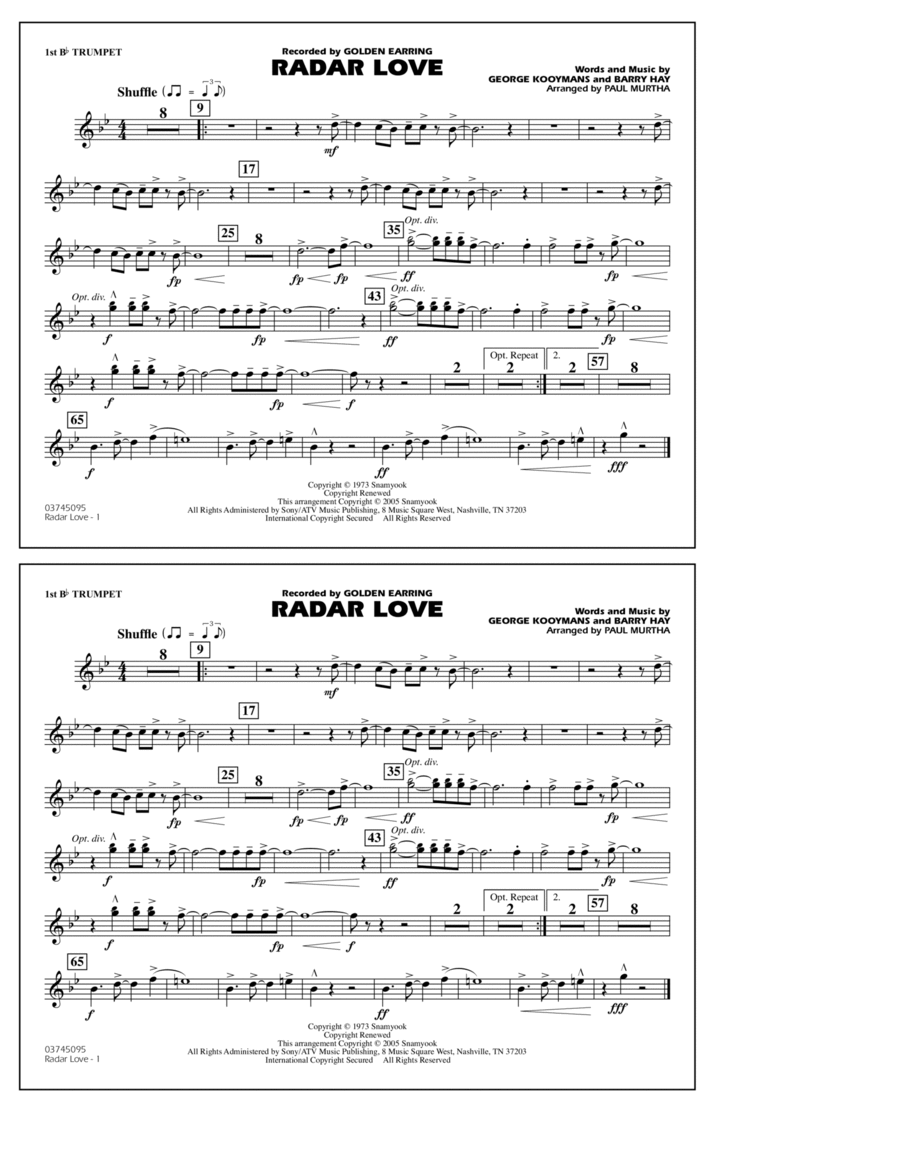 Radar Love (arr. Paul Murtha) - 1st Bb Trumpet
