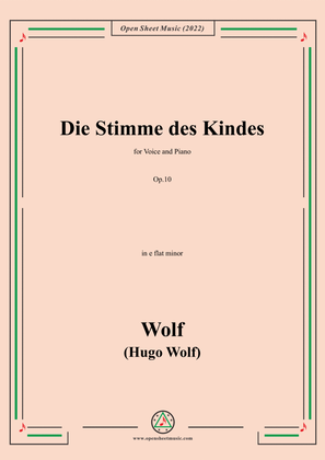 Book cover for Wolf-Die Stimme des Kindes,in e flat minor,Op.10(IHW 39)