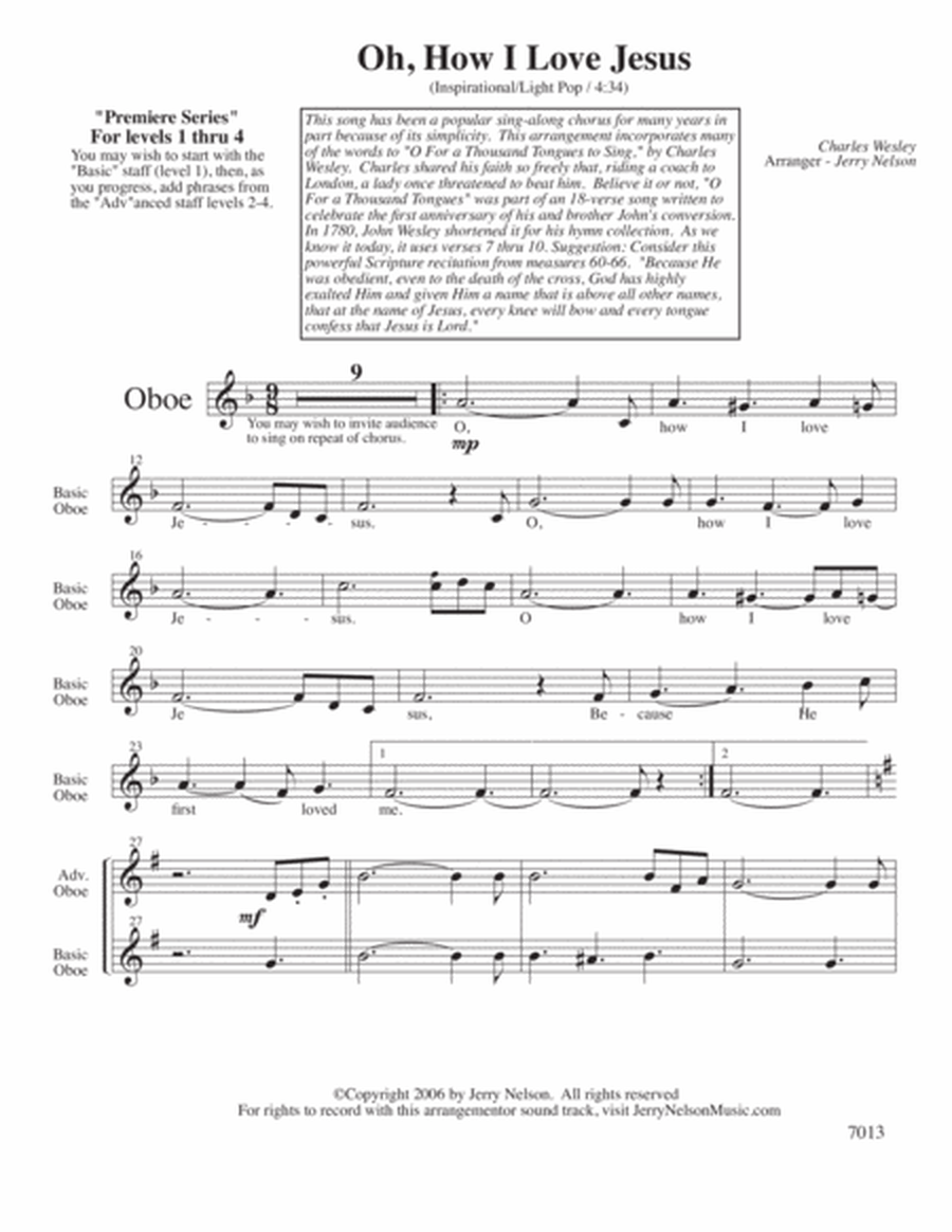 O How I Love Jesus (Arrangements Level 1-4 for OBOE + Written Acc) Hymns image number null