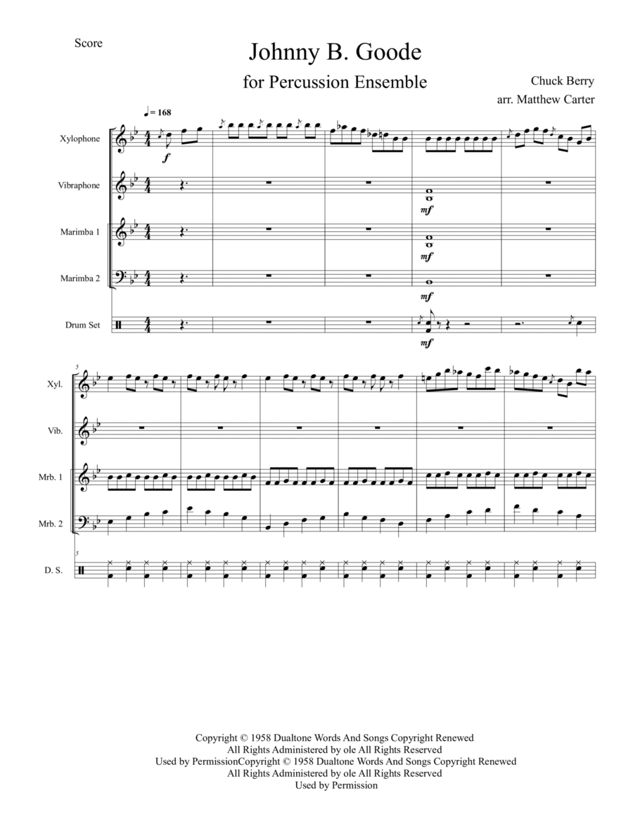 Johnny B. Goode Percussion Ensemble scores gallery preview page 1