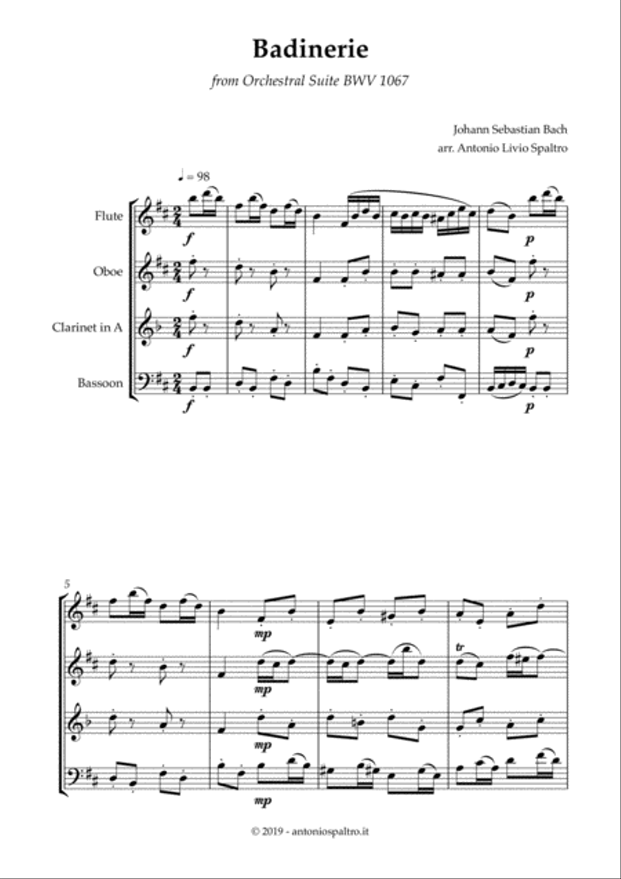 Badinerie (J.S. Bach) for Woodwind Quartet Woodwind Quartet scores gallery preview page 2