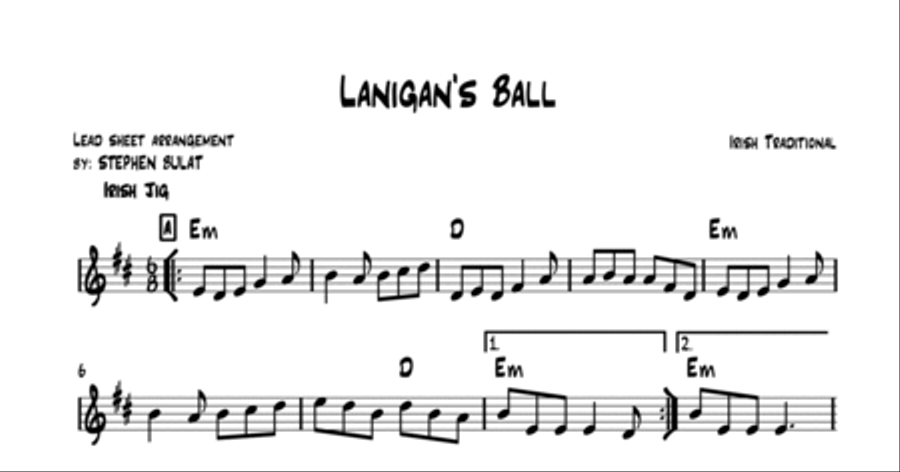 Lanigan's Ball (Irish Traditional) - Lead sheet in original key of Em Large Ensemble scores gallery preview page 2