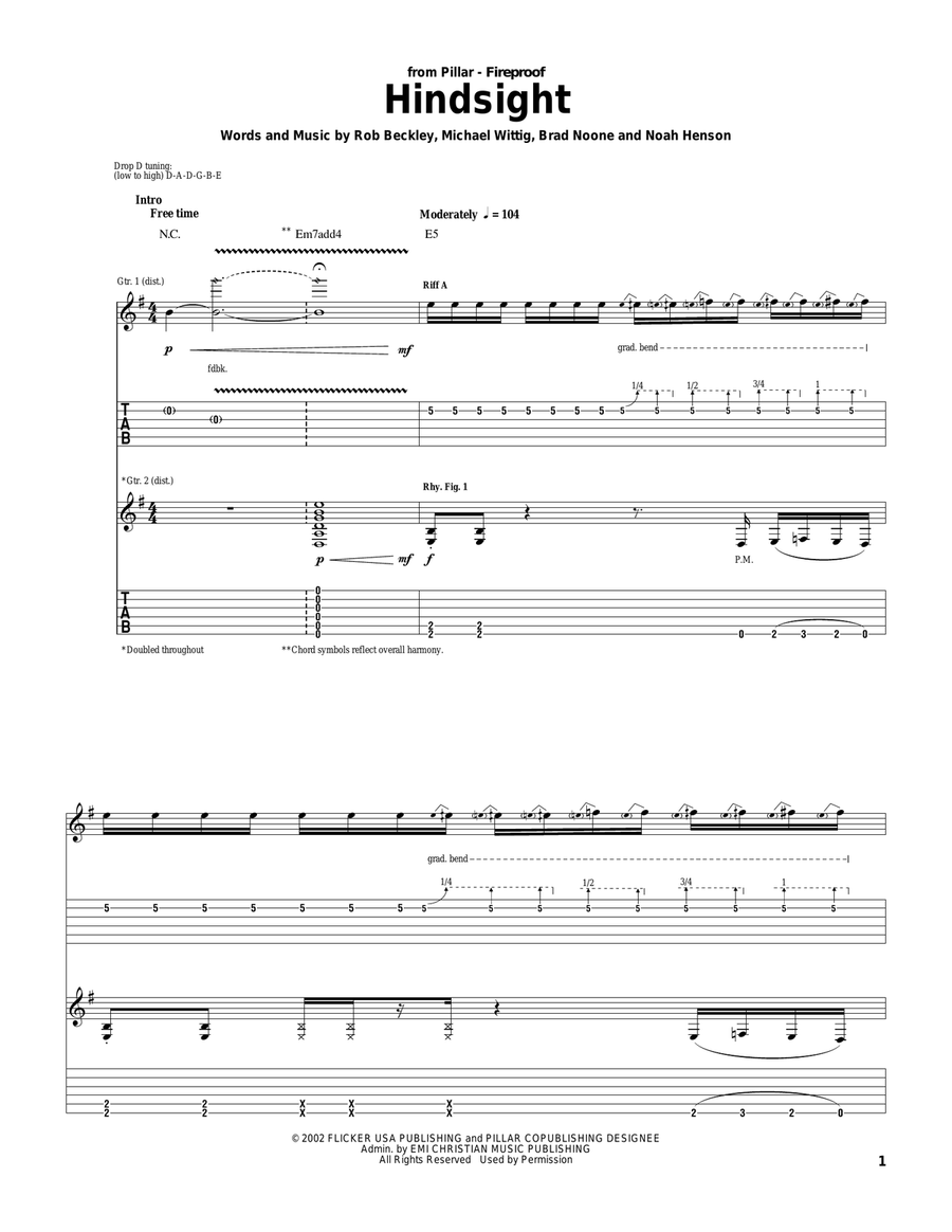 Hindsight Guitar Tablature scores gallery preview page 1