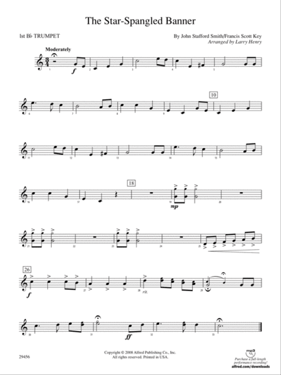 The Star-Spangled Banner: 1st B-flat Trumpet Concert Band scores gallery preview page 1