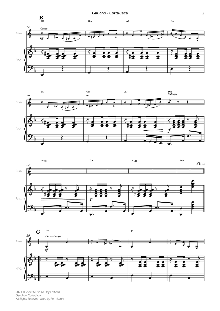 Gaúcho (Corta-Jaca) - French Horn and Piano - W/Chords (Full Score and Parts) Piano scores gallery preview page 4