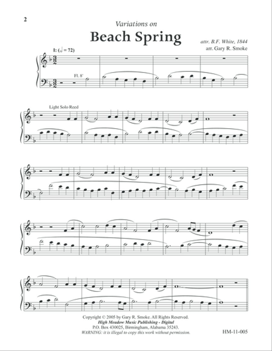 Variations on 'Beach Spring' Organ Solo scores gallery preview page 2