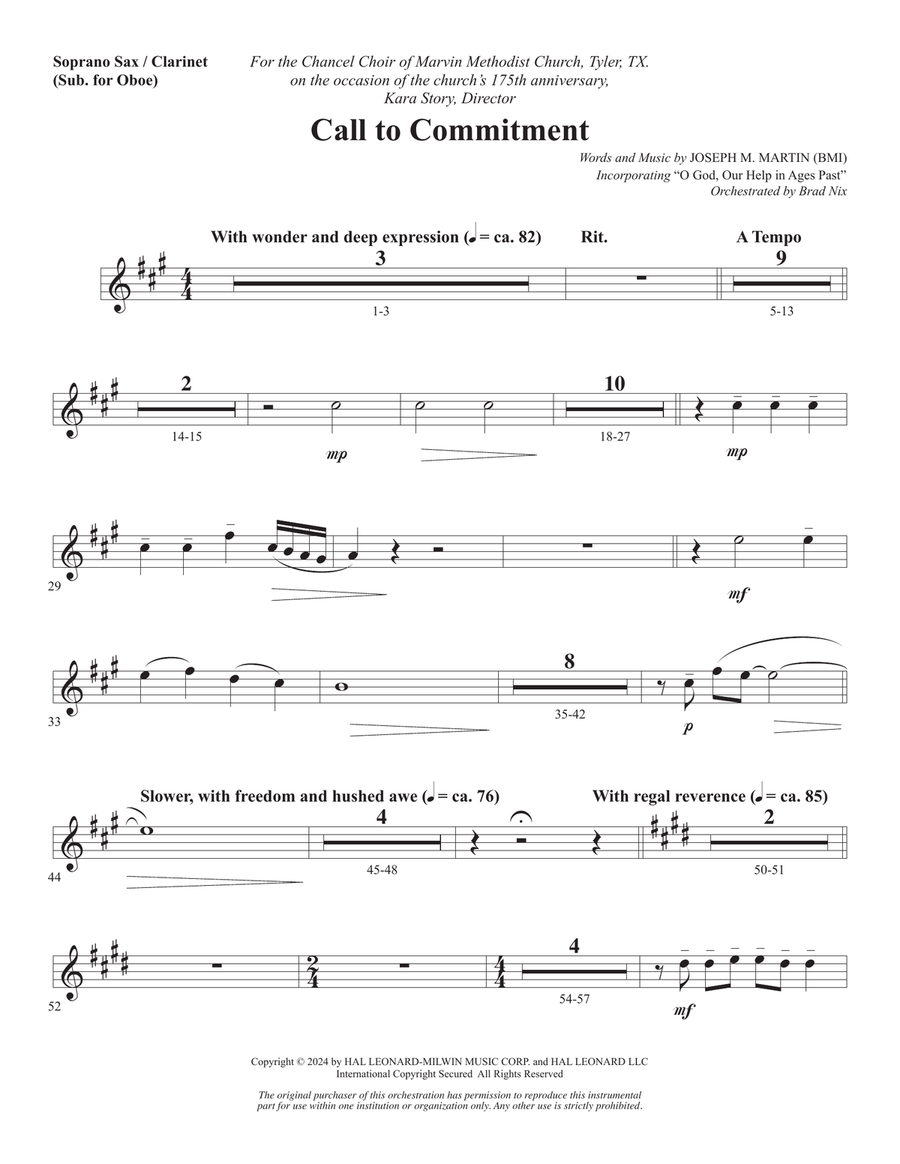 Call To Commitment - Soprano Sax/Clarinet(sub oboe) Choir scores gallery preview page 1