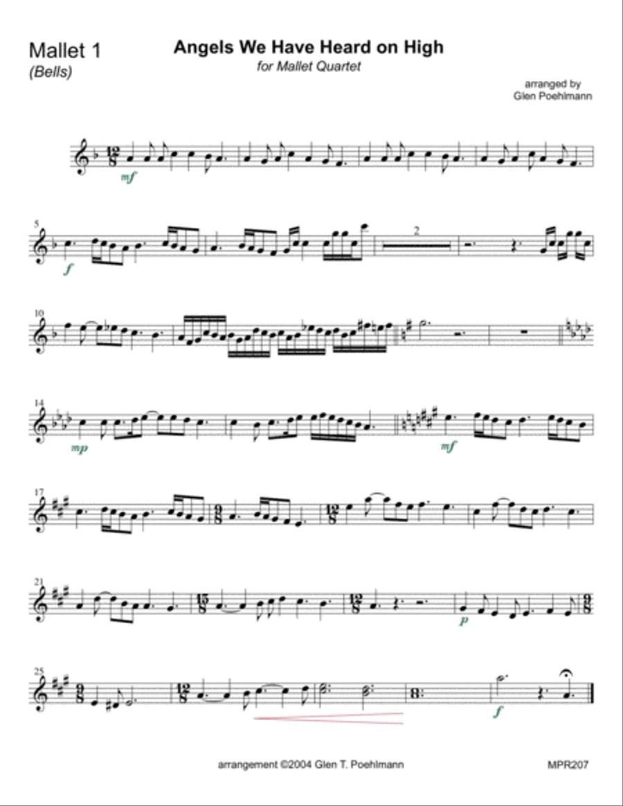 ANGELS WE HAVE HEARD ON HIGH - MALLET QUARTET Percussion Ensemble scores gallery preview page 4