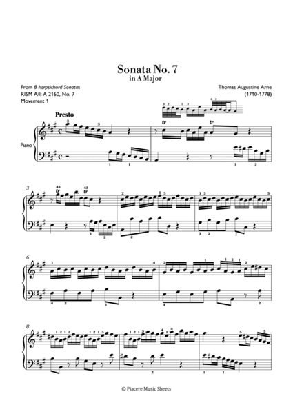 Arne - Presto from Sonata No. 7 in A Major - Intermediate image number null