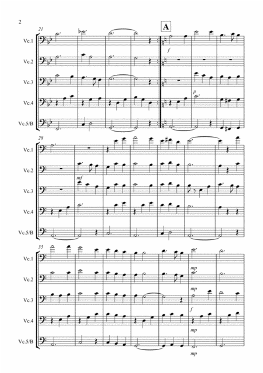 Scarborough Fair for Cello Quintet Cello Solo scores gallery preview page 2
