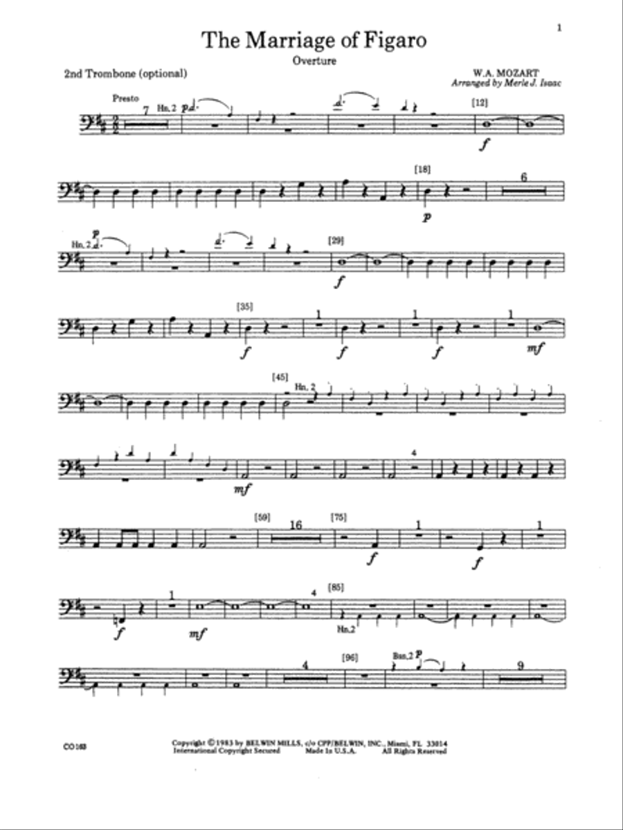 The Marriage of Figaro -- Overture: 2nd Trombone Full Orchestra scores gallery preview page 1