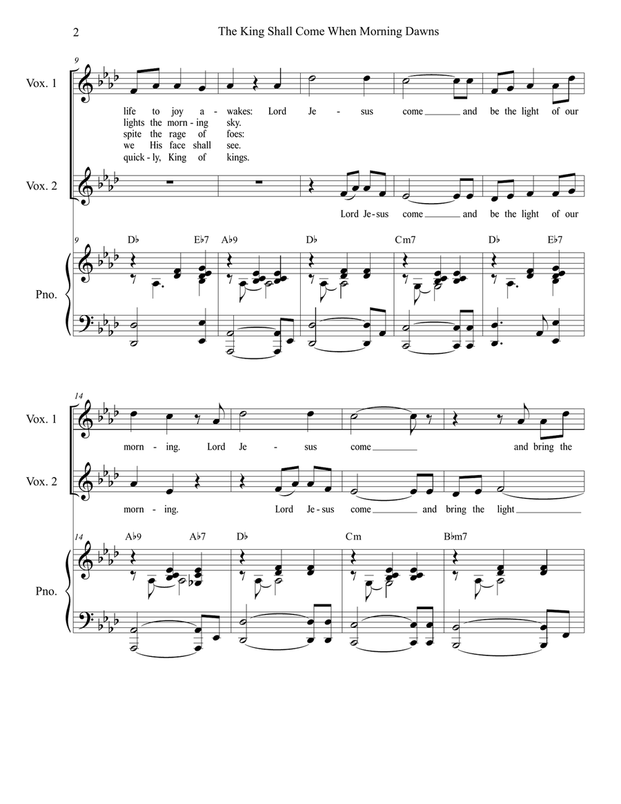 The King Shall Come When Morning Dawns (2-part children's choir) 2-Part scores gallery preview page 2