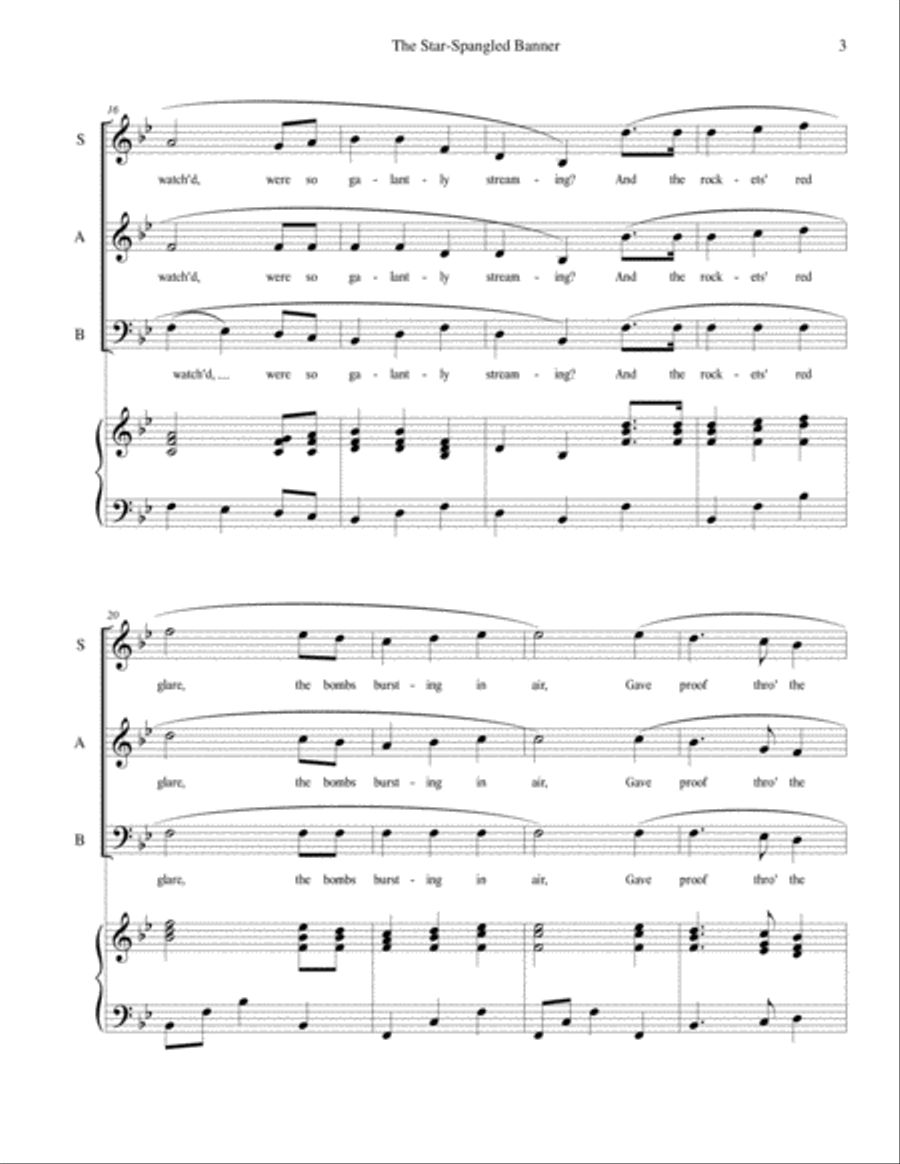 The Star-Spangled Banner - SAB choir with piano accompaniment 3-Part scores gallery preview page 3