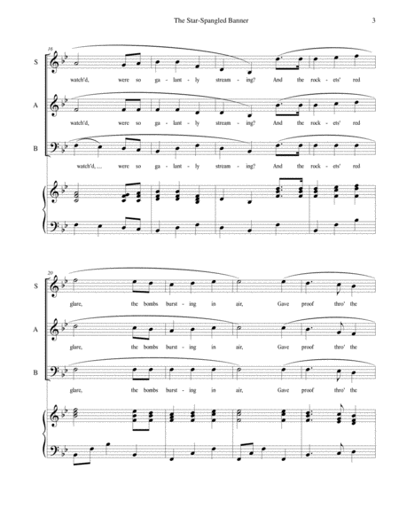 The Star-Spangled Banner - SAB choir with piano accompaniment image number null