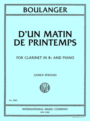 Book cover for D'un matin de printemps, for Clarinet in B flat and Piano