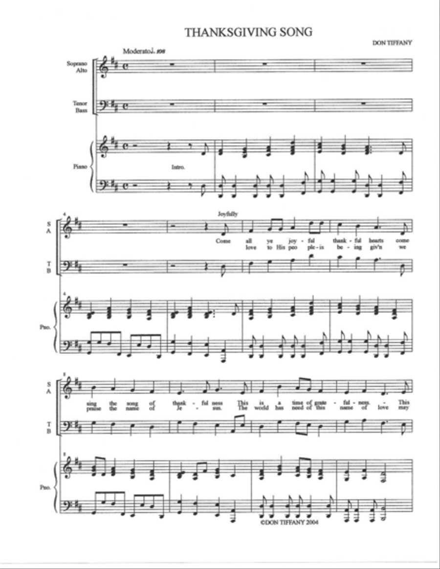 Thanksgiving Song - SATB