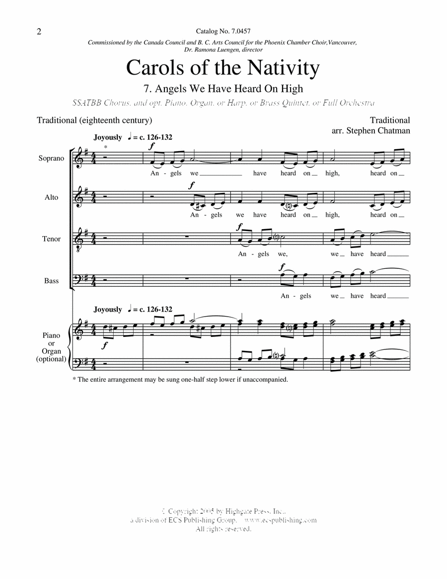 Carols of the Nativity: 7. Angels We Have Heard on High SSATBB scores gallery preview page 1