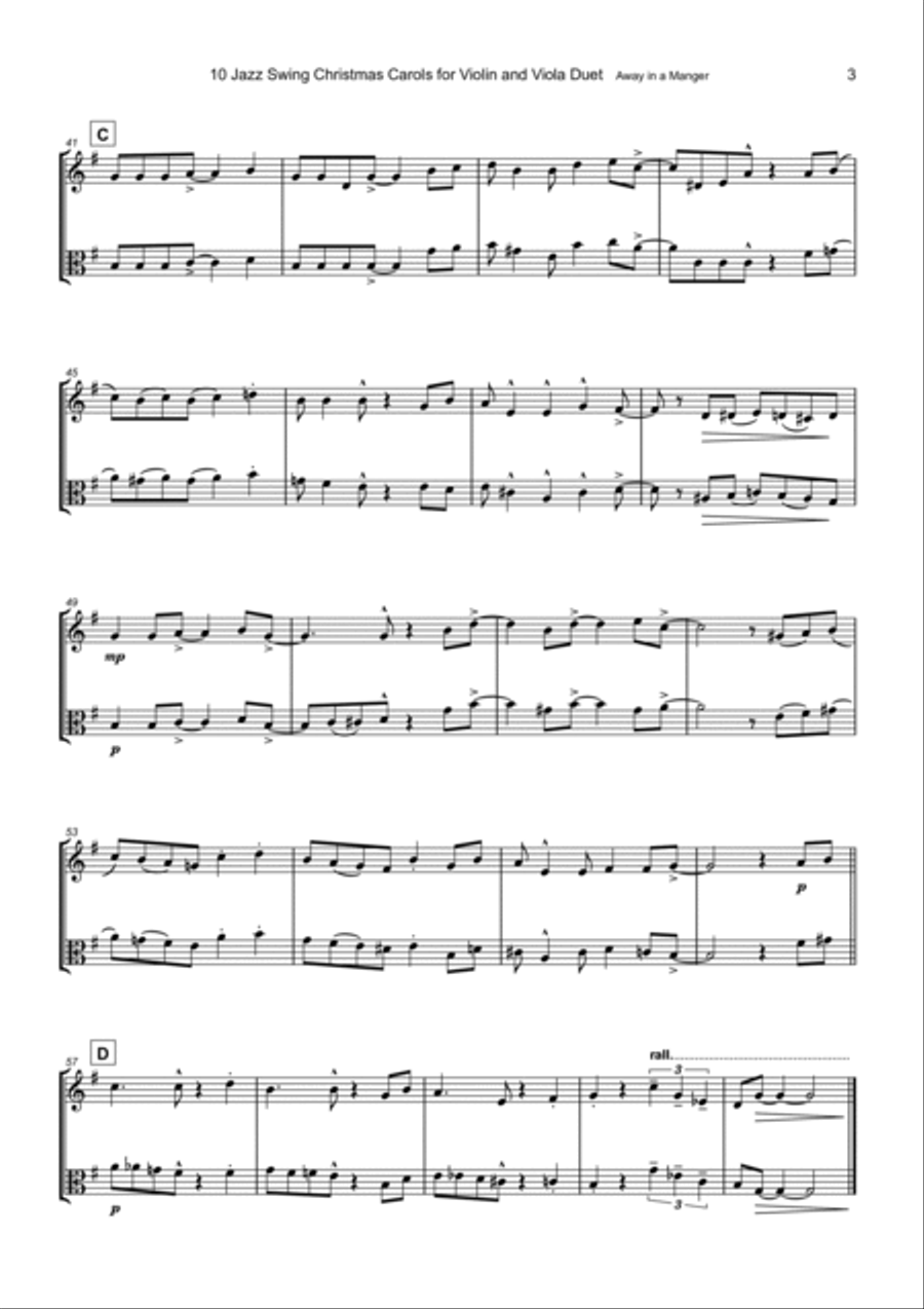 10 Jazz Swing Carols for Violin and Viola Duet String Duet scores gallery preview page 5