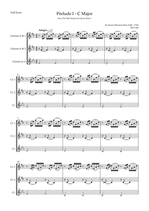 Prelude 1 in C Major BWV 846 (from Well-Tempered Clavier Book 1) for Clarinet Trio