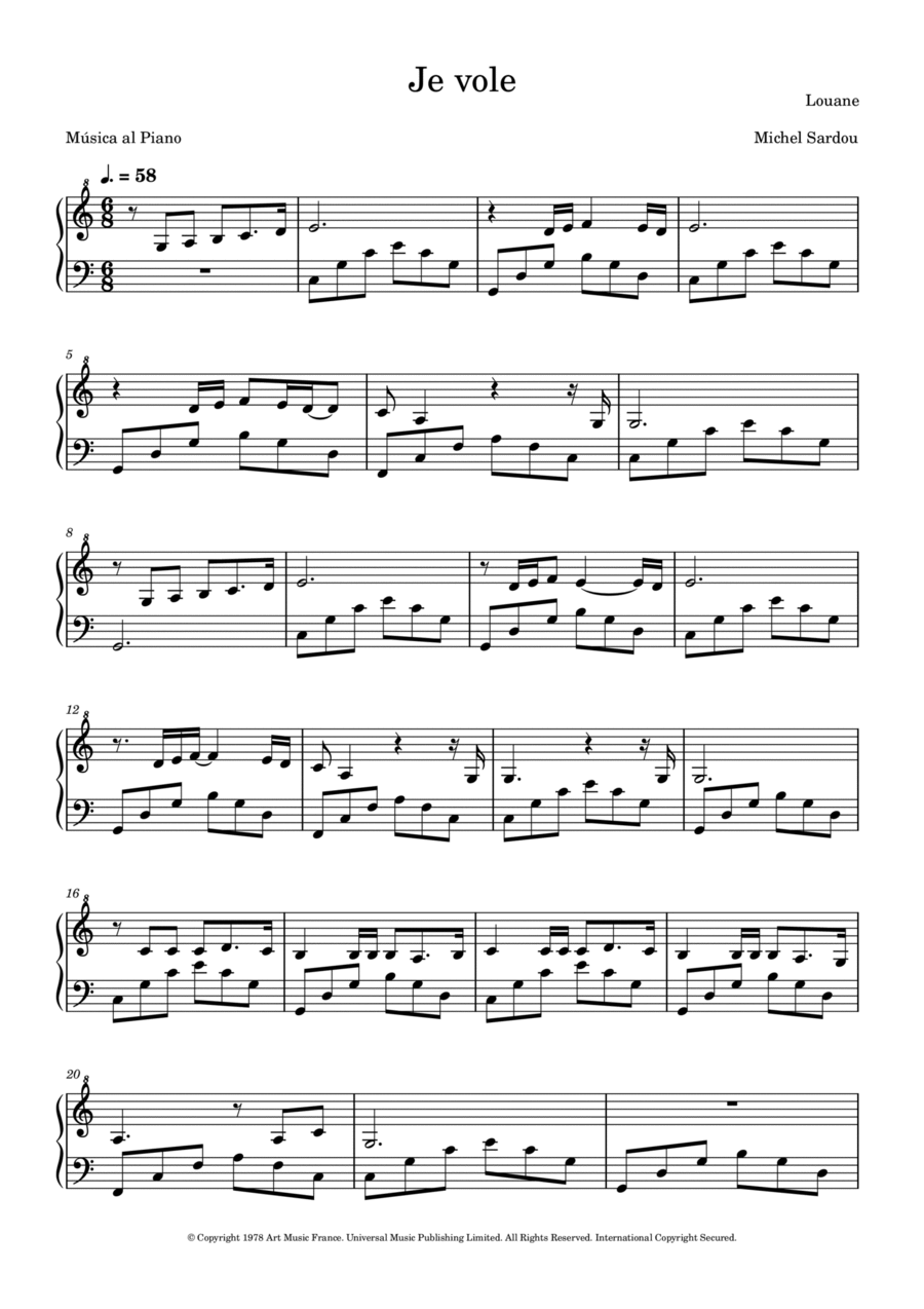 Je Vole Je Vole Easy Piano scores gallery preview page 1