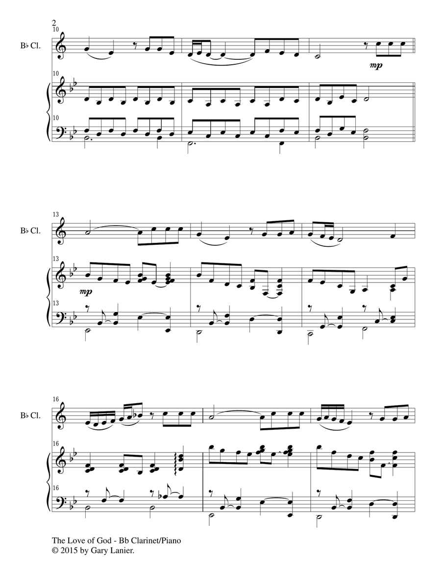 THE LOVE OF GOD (Duet – Bb Clarinet and Piano/Score and Parts) Woodwind Duet scores gallery preview page 3