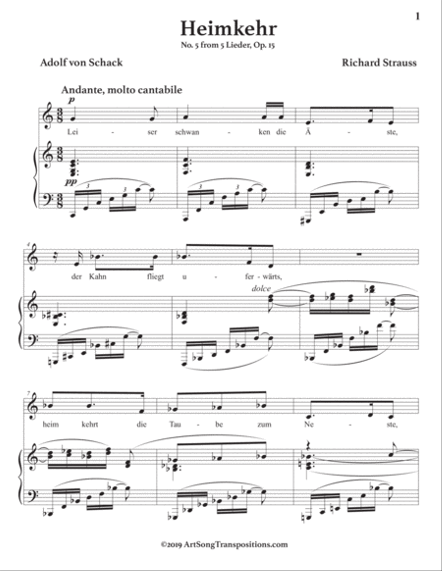 STRAUSS: Heimkehr, Op. 15 no. 5 (transposed to C major) Voice scores gallery preview page 2