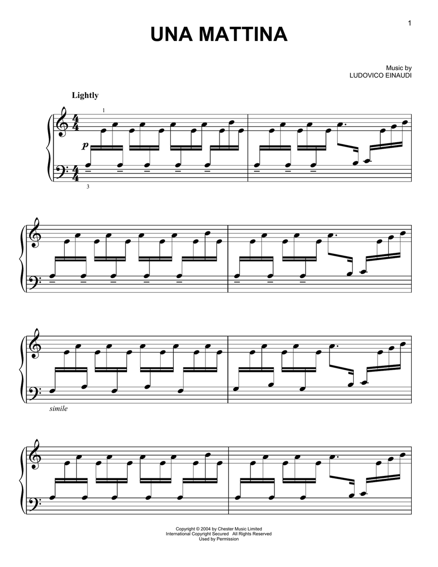 Una Mattina Easy Piano scores gallery preview page 1