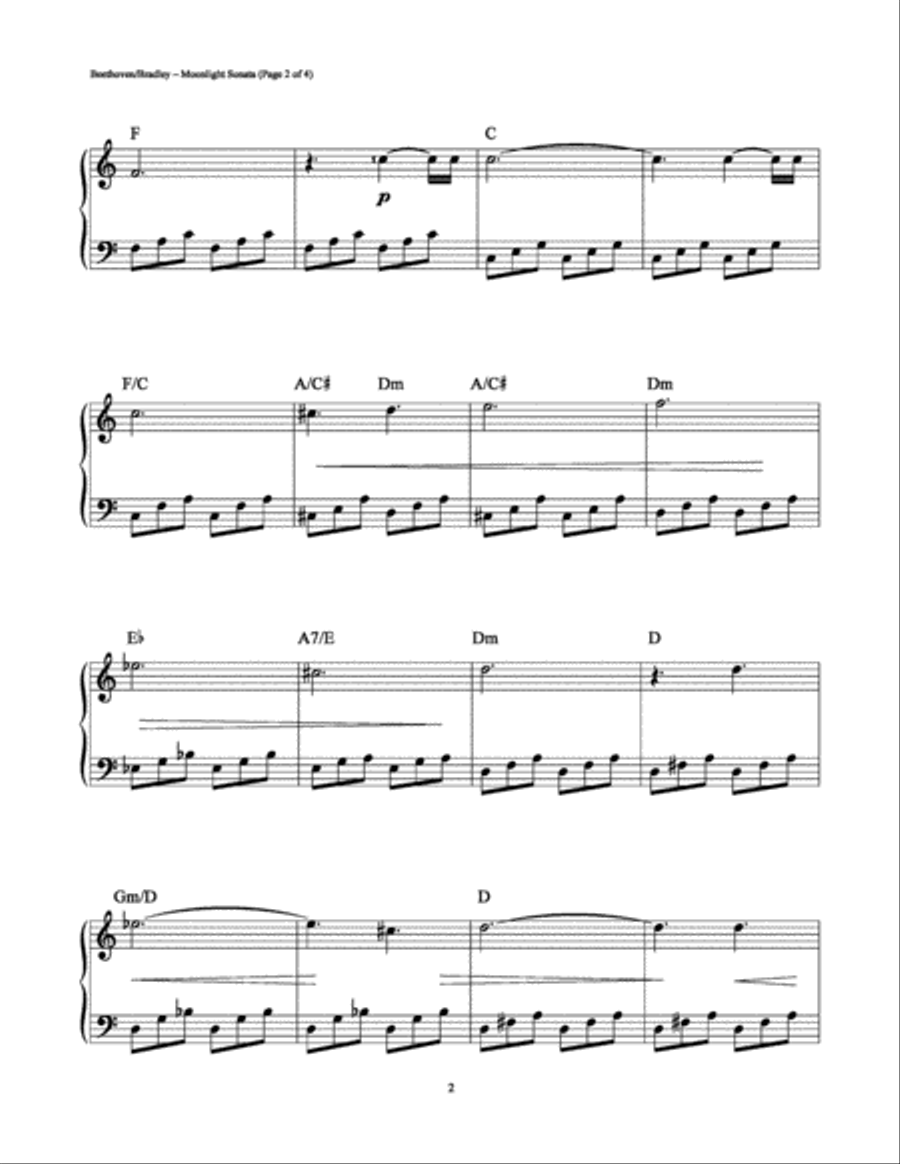 Moonlight Sonata Easy Piano scores gallery preview page 2