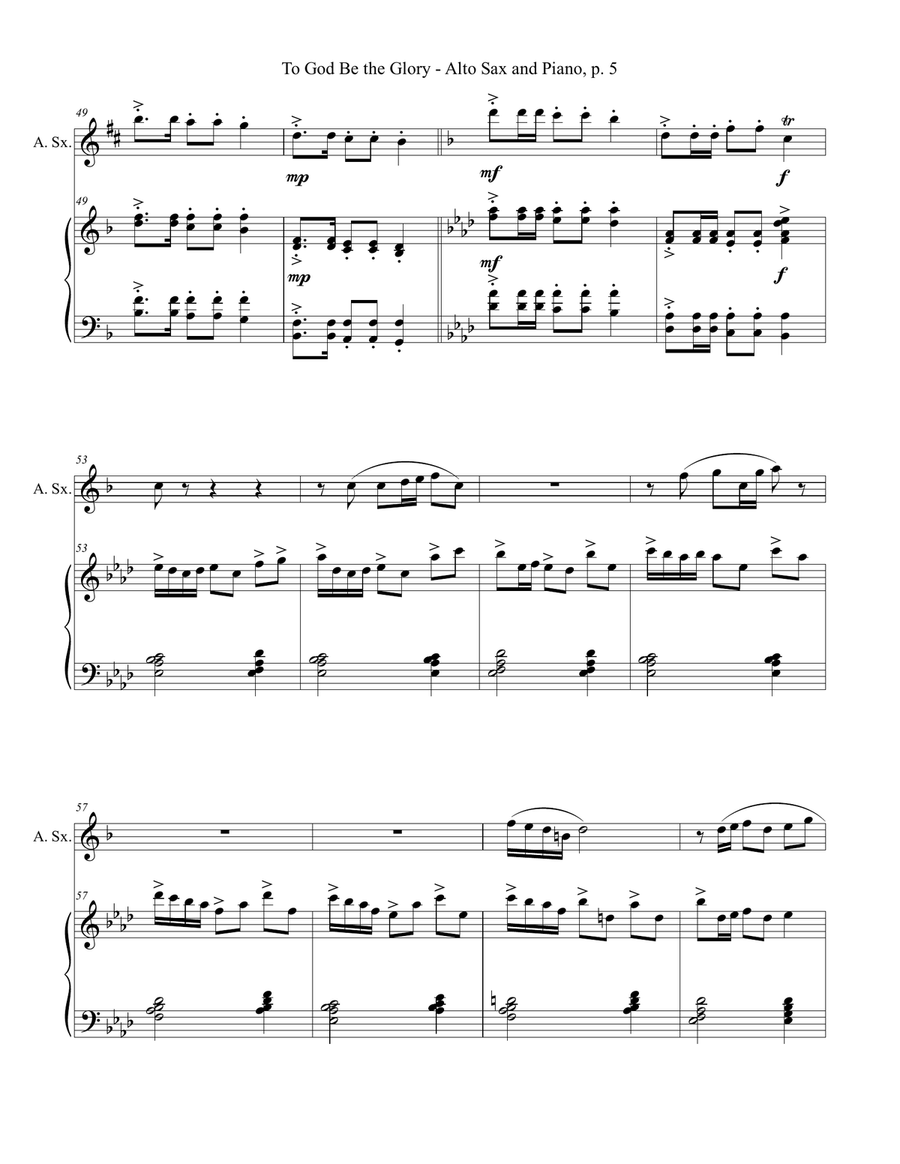 TO GOD BE THE GLORY One Movement Hymn Sonata (for Alto Sax and Piano with Score/Part) Alto Saxophone scores gallery preview page 6