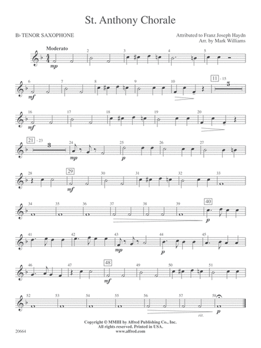 St. Anthony Chorale: B-flat Tenor Saxophone
