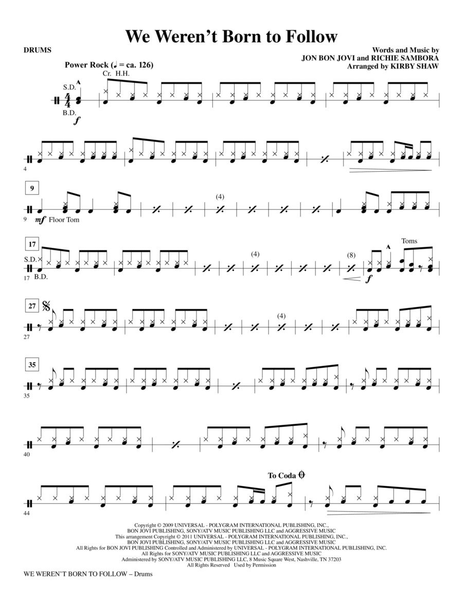 We Weren't Born To Follow - Drums Choir scores gallery preview page 1