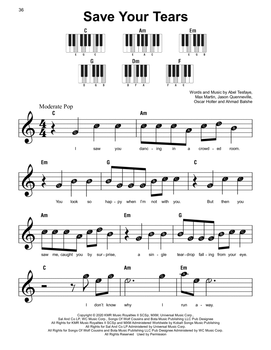 Save Your Tears Easy Piano scores gallery preview page 1