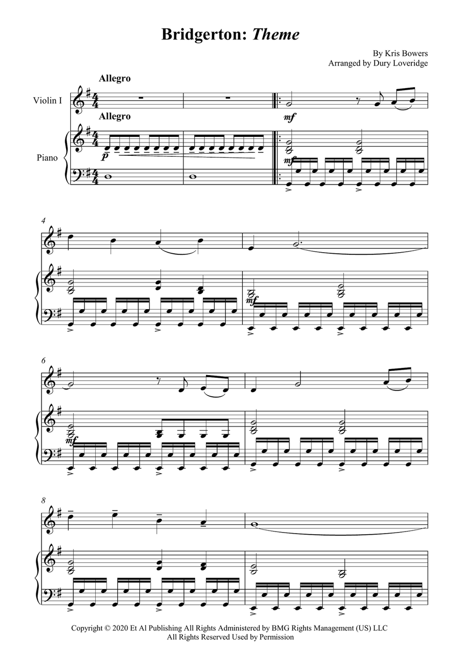 Bridgerton Theme Violin Solo scores gallery preview page 1