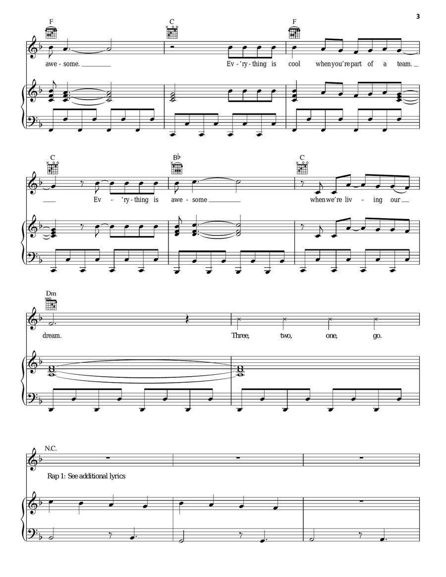 Everything Is Awesome (from The Lego Movie) (feat. The Lonely Island) Piano, Vocal, Guitar scores gallery preview page 3