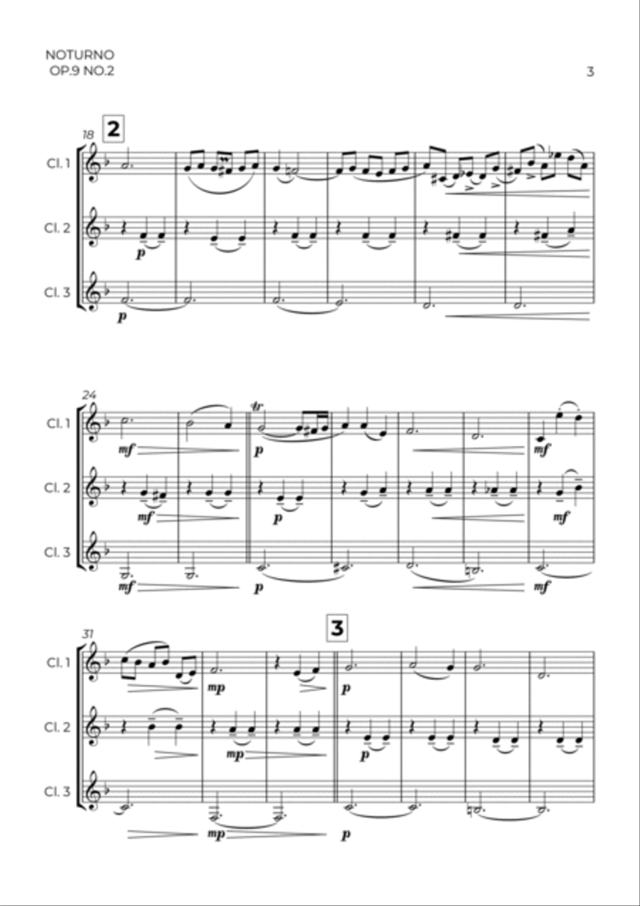 NOTURNO OP.9 NO.2 - CHOPIN - CLARINET TRIO Clarinet Trio scores gallery preview page 3