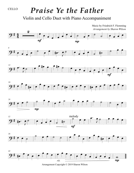 Praise Ye the Father (Violin and Cello Duet with Piano Accompaniment) by Sharon Wilson Piano Trio - Digital Sheet Music