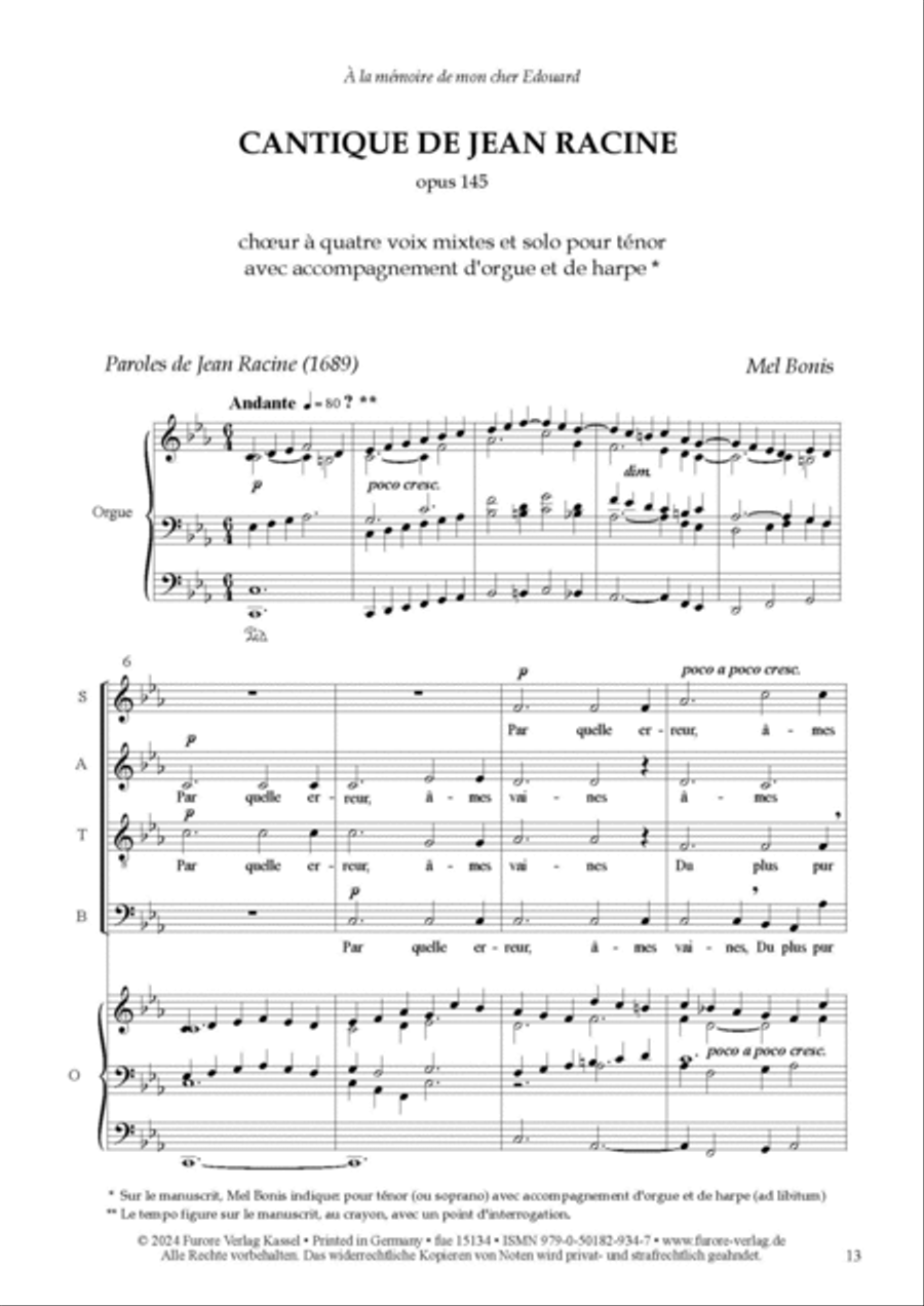 Œvres vocales religieuses en 5 volumes: Vol. 4: Cantique de Jean Racine, opus 144 (choir score) 4-Part scores gallery preview page 3